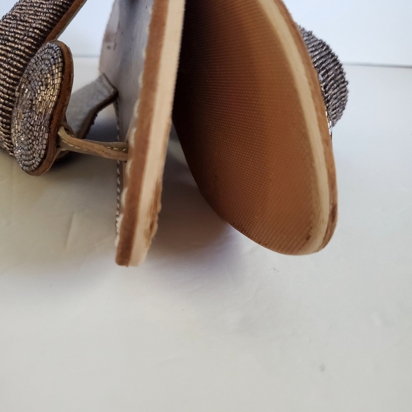 Laid Back London Women's Brown Beaded Leather Toe-Post Sandals Sz.8 - Picture 7 of 10